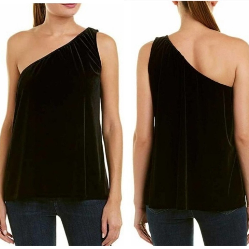 French Connection Aurore NWT Black Crush Velvet One Shoulder Top 21" p2p